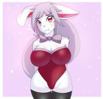  anthro big_breasts blush breasts bunny_costume butt clothing costume cream_(eto_rangers) eto_rangers female fur hair hi_res lagomorph leporid mammal rabbit red_eyes ribbons solo viewer white_body white_fur whiteyonggari_(artist) 