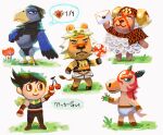  5boys animal_crossing animalization battle_tendency beetle bird black_hair bug cherry chocoblood crossover eagle esidisi facial_mark fingerless_gloves flower food fruit gloves green_scarf highres horns horse jojo_no_kimyou_na_bouken joseph_joestar joseph_joestar_(young) kars_(jojo) letter lion midriff multicolored_clothes multicolored_scarf multiple_boys pinwheel red_stone_of_aja santana_(jojo) scarf sheep striped striped_scarf villager_(animal_crossing) wamuu yellow_scarf 