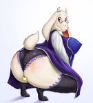  2016 anthro bovid butt caprine clothed clothing dress eyewear female glasses goat horn legwear looking_at_viewer looking_back mammal nipple_outline panties presenting presenting_hindquarters raised_tail shenzel smile solo stockings toriel undertale undertale_(series) underwear video_games 
