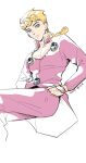  1boy blonde_hair blue_eyes braid braided_ponytail bug cleavage_cutout clothing_cutout giorno_giovanna hands_in_pockets jojo_no_kimyou_na_bouken ladybug male_focus no_pupils solo vento_aureo wuziky00 