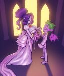  big_breasts bigdad bouquet breasts cleavage clothed clothing detached_wings dragon dress duo female friendship_is_magic hand_holding hi_res humanoid humanoid_pointy_ears jewelry larger_female male male/female my_little_pony necklace rarity_(mlp) size_difference smaller_male spike_(mlp) suit wedding wedding_dress wings 
