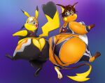  2016 anthro belly big_butt breasts butt butt_bump chubby_anthro chubby_female clothed clothing cosplay_pikachu_(costume) duo eye_contact female hair looking_at_another looking_back mask nintendo overweight overweight_anthro overweight_female pigtails pikachu pikachu_libre pok&eacute;mon pok&eacute;mon_(species) raichu raised_tail shenzel slightly_chubby sports_mask sportswear video_games wrestling wrestling_mask wrestling_outfit 