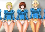  5girls agent_aika aika_(series) ascot bangs black_ascot blonde_hair blue_delmo blue_delmo_leader blue_eyes blue_jacket blue_skirt blush bow bow_panties breasts catherine_(agent_aika) clothes_lift commentary_request covered_nipples crotch_seam delmogeny_uniform embarrassed groin indoors jacket juliet_sleeves lace lace-trimmed_panties lace_panties lace_trim lineup long_sleeves m.i.y medium_breasts multiple_girls panties pencil_skirt puffy_sleeves red_hair short_hair side-tie_panties skirt skirt_lift standing take_your_pick tan taut_clothes underwear uniform valerie_(agent_aika) white_panties 