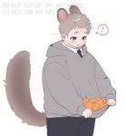 ! 1boy animal_ears baggy_clothes blush brown_eyes carrying commentary_request denim dress_shirt fluffy food fruit hood hoodie jeans korean_commentary layered_clothing looking_down male_focus mongz necktie orange_(fruit) pants plump shirt tail thick_eyebrows watermark white_background 