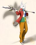  2016 absurd_res anthro bottomwear burmecian casual_clothing clothing female final_fantasy final_fantasy_ix freya_crescent hanimetion hi_res jacket magic_user mammal modern murid murine pants plantigrade rat rodent solo square_enix topwear video_games weapon 