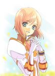  1girl blue_eyes estellise_sidos_heurassein fingers_together gloves looking_at_viewer pink_hair short_hair smile solo tales_of_(series) tales_of_vesperia tomaty. white_gloves 