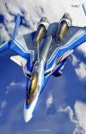  aircraft airplane asterozoa canopy_(aircraft) character_name fighter_jet flying jet logo macross macross_delta mecha military military_vehicle motion_blur no_humans science_fiction variable_fighter vehicle_focus vf-31 vf-31j 