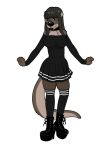  2017 anthro big_breasts big_nose black_boots black_clothing black_dress black_footwear black_lips black_nose black_sleeves black_socks blackshirtboy boots breasts brown_body brown_fur brown_hair choker clothing collar dress eyelashes eyewear female fishnet fishnet_clothing fishnet_legwear footwear fur glasses glistening glistening_hair glistening_lips glistening_nose hair half-closed_eyes high_heeled_boots high_heels jewelry legwear lips long_hair long_tail lutrine mammal mustelid narrowed_eyes necklace otter_(blackshirtboy) pattern_clothing pattern_dress pattern_footwear pattern_legwear pattern_socks philtrum round_glasses shoelaces simple_background socks solo striped_clothing striped_dress striped_footwear striped_socks stripes thick_lips white_background 