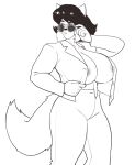  5_fingers anthro big_breasts big_tail breasts clothing collarbone domestic_cat eyebrows eyewear felid felina_feral feline felis female fingers fluffy fluffy_tail hair hanna-barbera mammal monochrome necrolepsy raised_eyebrow solo sunglasses swat_kats wide_hips 