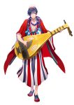  1boy absurdres artist_request bead_necklace beads biwa_lute blue_hair check_commentary commentary_request costa_rica costa_rican_flag hair_between_eyes hat highres instrument japanese_clothes jewelry lute_(instrument) male_focus music necklace playing_instrument red_eyes sailor_hat tagme transparent_background world_flags 