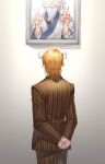  1boy arms_behind_back blonde_hair formal framed framed_image from_behind highres hunter_x_hunter isaac_netero looking_up male_focus pariston_hill solo sss14sana suit 