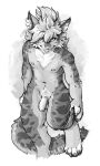  anthro avery_(roanoak) chest_tuft clothing felid feline genitals hair long_tail lynx male mammal monochrome penis solo spots tuft underwear undressing zterry 