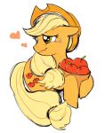  &lt;3 &lt;3_eyes apple applejack_(mlp) clothing cowboy_hat cutie_mark ears_down earth_pony equid equine female freckles friendship_is_magic green_eyes hair hat headgear headwear horse lying mammal my_little_pony orange_body pivoted_ears pony rebe921 simple_background solo tan_hair tan_tail wavy_mouth white_background wingding_eyes 