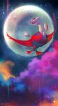  ^_^ absurdres animal_focus arms_up artist_name claws closed_eyes cloud commentary dragon english_commentary flying full_body full_moon happy highres koriarredondo latias midair moon no_humans open_mouth pokemon pokemon_(creature) signature sky smile solo star_(sky) starry_sky 