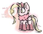  arthropod blonde_hair english_text equid equine female feral freckles fur glowing hair hi_res horse hybrid insect lepidopteran looking_at_self mammal moth mothpony neck_tuft nottrevbe pegasus pink_body pink_fur pony signature simple_background solo standing text tuft wings 