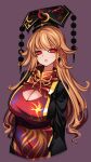  1girl absurdres breasts chinese_clothes cleavage cleavage_cutout clothing_cutout crescent highres junko_(touhou) long_hair mature_female orange_hair phoenix_crown raptor7 red_eyes solo tabard touhou 