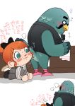  animal_crossing anthro avian bird blush brewster_(animal_crossing) butt columbid duo eyewear female glasses hi_res human implied_oral japanese_text kwns_s_(nemu) male male/female mammal nintendo pigeon text translation_request video_games villager_(animal_crossing) 