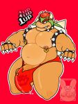  2022 anthro armband belly big_belly big_bulge big_muscles bodily_fluids bowser bracelet bulge claws clothed clothing collar english_text erection erection_under_clothing eyebrows gameplay_mechanics genital_fluids genital_outline genitals hair hi_res horn huge_bulge jewelry koopa life_(gaming) male mario_bros musclegut muscular muscular_anthro muscular_male navel nintendo nipple_piercing nipple_ring nipples non-mammal_nipples number ornyrabi77 overweight overweight_anthro overweight_male pecs penis penis_outline piercing pink_background precum precum_through_clothing precum_through_underwear scalie shell simple_background solo spiked_armband spiked_bracelet spiked_collar spiked_shell spikes spikes_(anatomy) standing text thick_thighs thong torn_clothing torn_underwear underwear vein video_games watermark wet wet_clothing 