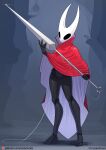  2022 5_fingers anthro arthropod breasts chrysalisdraws clothed clothing digital_media_(artwork) female fingers genitals hi_res holding_object holding_weapon hollow_knight hornet_(hollow_knight) pussy standing team_cherry video_games weapon 