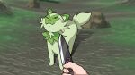  1other absurdres at_knifepoint cat english_commentary fangs grass highres holding holding_knife keith_montalbo knife knife_cat_(meme) meme outdoors pokemon pokemon_(creature) pov pov_hands shadow signature smile smug sprigatito 
