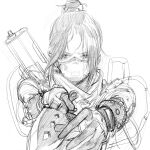  1girl apex_legends bangs cable faux_traditional_media gloves greyscale gun hair_bun highres holding holding_knife knife kunai mask monochrome mouth_mask official_alternate_costume parted_bangs quarantine_722_wraith scarf seong_u_1996 sketch solo symbol-only_commentary weapon weapon_on_back wraith&#039;s_kunai wraith_(apex_legends) 