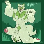  1:1 2022 5_fingers abs absurd_res anthro arcwuff areola ball_tuft balls biceps big_balls big_muscles big_penis biped claws digital_media_(artwork) domestic_cat erection fangs felid feline felis fingers foreskin fur genitals glans green_body green_fur hi_res huge_penis humanoid_genitalia humanoid_penis hyper hyper_genitalia hyper_penis looking_at_viewer male mammal muscular muscular_anthro muscular_male navel nintendo nipples nude open_mouth paws pecs penis pok&eacute;mon pok&eacute;mon_(species) pubes quads simple_background smile solo sprigatito thick_thighs tongue triceps tuft vein veiny_penis video_games 