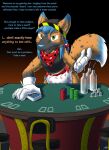  anthro canid canine catmonkshiro diaper english_text fox hi_res hyox laxatives looking_at_viewer male mammal poker poker_chip poker_table smile smug solo text tokky 