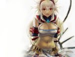  arms_behind_back bandeau kirin_(armor) liduke lips long_hair midriff monster_hunter navel red_eyes solo strapless tubetop white_hair 