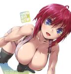  1girl all_fours amania_orz black_thighhighs blue_eyes breasts gundam gundam_seed gundam_seed_destiny looking_at_viewer lunamaria_hawke open_mouth panties red_hair simple_background skindentation solo tank_top thighhighs underwear white_background white_panties white_tank_top 