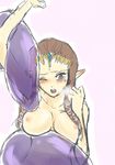  blue_eyes blush breasts brown_hair chu_chu chuchu female goo hair hylian legemd legemd_(artist) long_hair monster nipples nude one_eye_closed plain_background pointy_ears princess_zelda queen royalty slime the_legend_of_zelda tiara video_games wasabi_(legemd) white_background wink 