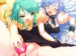  blood blue_hair breasts censored green_hair medium_breasts multiple_girls non-web_source red_hair shining_star_lily's tears toy virgin yuri 