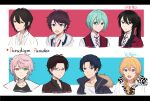  6+boys araki_mihaya black_hair blue_background blue_eyes closed_mouth copyright_name green_eyes heterochromia hyuuga_(paradigm_paradox) ibuki_(paradigm_paradox) long_hair looking_at_viewer mamiya_ayumu medium_hair multicolored_background multiple_boys open_mouth orange_hair paradigm_paradox pink_background pink_eyes pink_hair purple_eyes saibara_kamui short_hair smile takatoo_tokio tomitsuka_ryou user_wdze5478 white_background yukinami_(paradigm_paradox) 