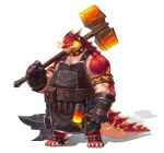  2022 anthro anvil biped blacksmith hammer hi_res humanoid_hands kemono male musclegut red_body scalie silentyed simple_background solo tools weapon white_background 