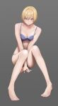  1girl absurdres blonde_hair blush breasts cleavage frown full_body hair_between_eyes highres idolmaster idolmaster_shiny_colors knees_together_feet_apart looking_at_viewer outtypeex own_hands_together red_hair saijou_juri short_hair simple_background small_breasts solo underwear underwear_only v-shaped_eyebrows 
