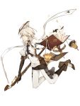  1boy androgynous baguette_(food_fantasy) blonde_hair book floating food_fantasy full_body highres holding holding_weapon jingzhongyin looking_at_viewer official_art pale_skin second-party_source solo transparent_background weapon yellow_eyes 