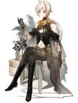  1boy androgynous blonde_hair braid food_fantasy gloves highres looking_at_viewer male_focus marking_on_cheek midriff multicolored_hair navel official_art pale_skin purple_eyes purple_hair scone_(food_fantasy) second-party_source sitting solo tattoo transparent_background 