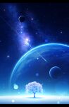  absurdres blurry bokeh comet commentary depth_of_field fantasy galaxy glowing highres milky_way nengoro no_humans original planet scenery shadow shooting_star signature sky space sparkle star_(sky) starry_sky tree 