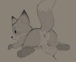  2022 anthro anus balls bodily_fluids butt canid canine conditional_dnp countershade_butt countershade_tail countershading dacad feet female fluffy fluffy_tail fox foxtrot_(copyright) foxtrot_mascot fur genital_fluids genitals halftone_shading human human_on_anthro interspecies larger_human male male/female mammal monochrome multicolored_body multicolored_fur neoteny on_top pawpads penetration penis pussy pussy_juice rear_view sex size_difference sketch smaller_anthro solo vaginal vaginal_penetration 