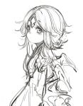  1girl bob_cut dragon_girl dragon_wings end_roll expressionless facial_mark forehead_mark kumauwo looking_at_viewer markings monochrome sketch solo white_background wings yue_(end_roll) 