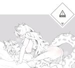  1boy 1girl absurdres animal_ears arknights blush breasts brother_and_sister erection eye_contact girl_on_top greyscale hetero highres incest large_breasts leopard_boy leopard_ears leopard_girl leopard_tail long_hair looking_at_another lying male_pubic_hair monochrome nipples open_mouth penis pramanix_(arknights) pubic_hair sex shenshi_mao siblings silverash_(arknights) spot_color sweat tail trembling vaginal very_long_hair 