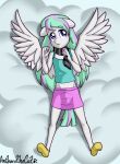  2022 5_fingers anibaruthecat anthro blue_eyes clothing digital_media_(artwork) equid equine eyebrows fan_character fingers freckles hasbro hi_res lying mammal my_little_pony on_back pegasus scarf solo wings 