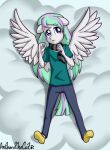  2022 5_fingers anibaruthecat anthro blue_eyes clothed clothing digital_media_(artwork) equid equine eyebrows fan_character fingers freckles hasbro hi_res lying mammal my_little_pony on_back pegasus scarf shirt solo topwear wings 