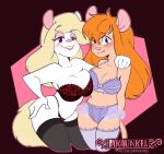  abstract_background akaunkel animaniacs anthro big_breasts blonde_hair blush breast_squish breasts chip_&#039;n_dale_rescue_rangers clothing disney duo female gadget_hackwrench hair hands_on_hips legwear lingerie long_hair long_tail mammal minerva_mink mink mouse murid murine mustelid musteline orange_hair rodent squish tagme thick_thighs thigh_highs translucent translucent_hair true_musteline warner_brothers 