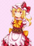  ascot bow erechan flandre_scarlet frilled_shirt frilled_shirt_collar frilled_skirt frilled_sleeves frills hat hat_ribbon medium_hair mob_cap one_side_up puffy_short_sleeves puffy_sleeves red_bow red_eyes red_ribbon red_skirt red_vest ribbon shirt short_sleeves skirt touhou vest white_shirt yellow_ascot 