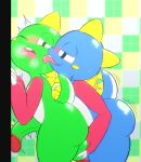  against_surface against_wall anthro ball_fondling ball_grab balls big_butt big_penis bob_(bubble_bobble) breath brother brothers bub_(bubble_bobble) bubble_bobble butt dinosaur duo face_lick fondling from_behind_(disambiguation) genitals hi_res k-10 licking male male/male panting penis raised_tail reptile scalie sex sibling taito tongue tongue_out video_games 