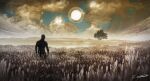  1boy absurdres cloud concept_art field final_fantasy from_behind highres jack_garland official_art scenery signature solo standing stranger_of_paradise:_final_fantasy_origin sun tree wheat wheat_field 