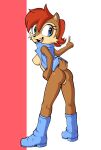  anthro archie_comics blue_eyes boots brown_body brown_fur butt clothing featureless_crotch female footwear fours_(artist) fur furry_bomb gesture hair hi_res jacket looking_at_viewer mostly_nude pointing presenting presenting_hindquarters red_hair sally_acorn sega solo sonic_the_hedgehog_(archie) sonic_the_hedgehog_(comics) sonic_the_hedgehog_(series) topwear 