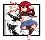  bottomwear breasts character_request clothed clothing drum female hair human imitating lenomon mammal musical_instrument not_furry percussion_instrument red_hair scott_pilgrim_vs._the_world skirt solo suicidal 
