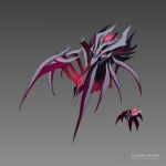  absurdres animal artist_name black_sclera bug colored_sclera elise_(league_of_legends) glowing gradient gradient_background grey_background highres league_of_legends neona_gloom red_eyes size_difference spider 
