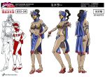  1boy 1girl arabian_clothes araki_hirohiko_(style) back breasts brown_hair character_profile character_sheet cleavage dark-skinned_female dark_skin full_body grandguerrilla head_scarf jojo_no_kimyou_na_bouken kujo_jotaro lineart lips long_hair midler multiple_views ponytail sandals see-through_mask simple_background stardust_crusaders starfish_bikini toes white_background 